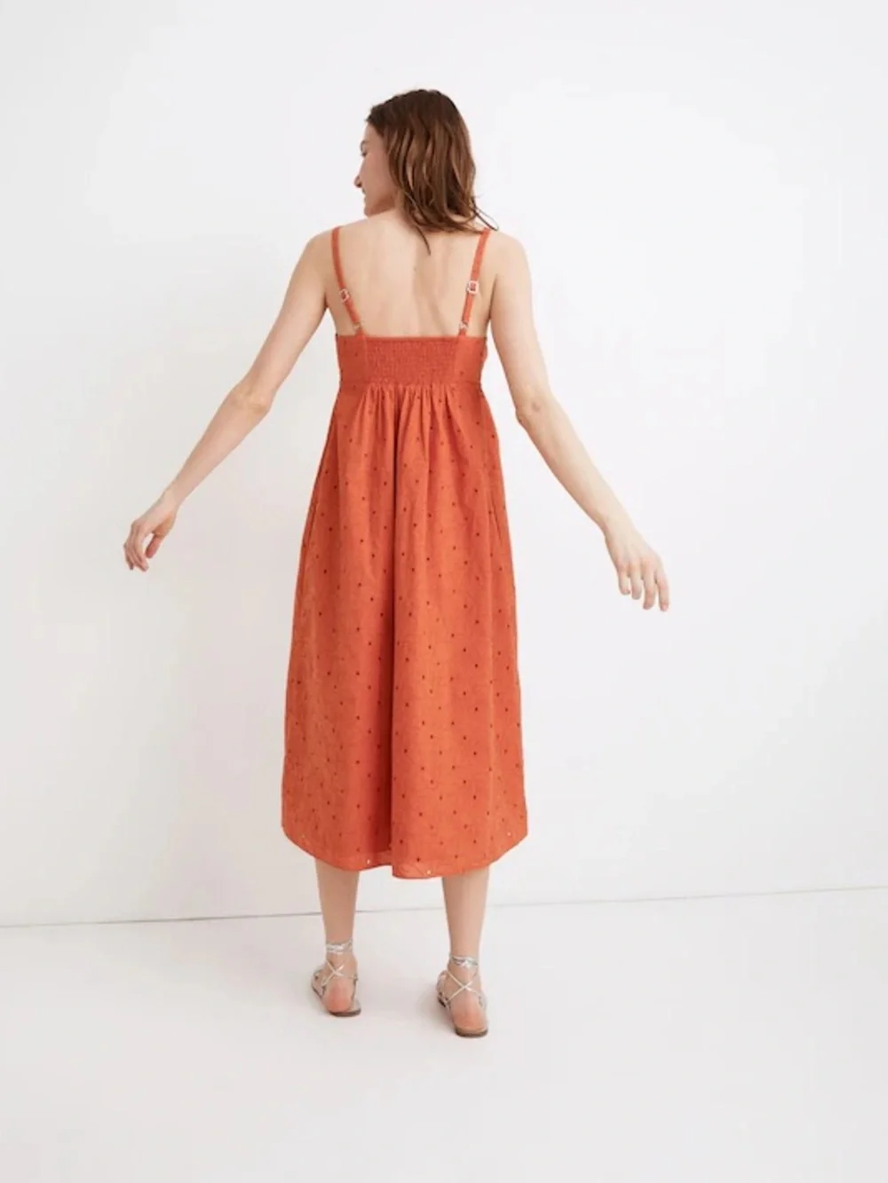 Madewell Eyelet Summertime Cami Midi Dress Rusted Clay Orange SM - Picture 2 of 12